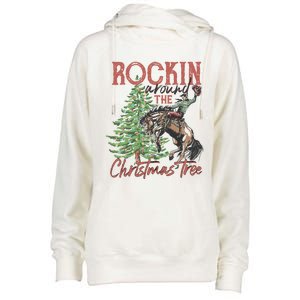 Rockin Around Christmas Tree Cow Xmas Design Gift Womens Funnel Neck Pullover Hood