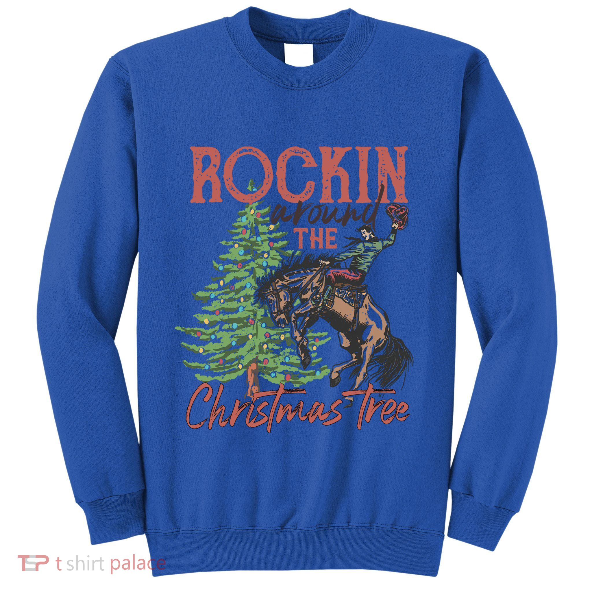Rockin Around Christmas Tree Cow Xmas Design Gift Sweatshirt