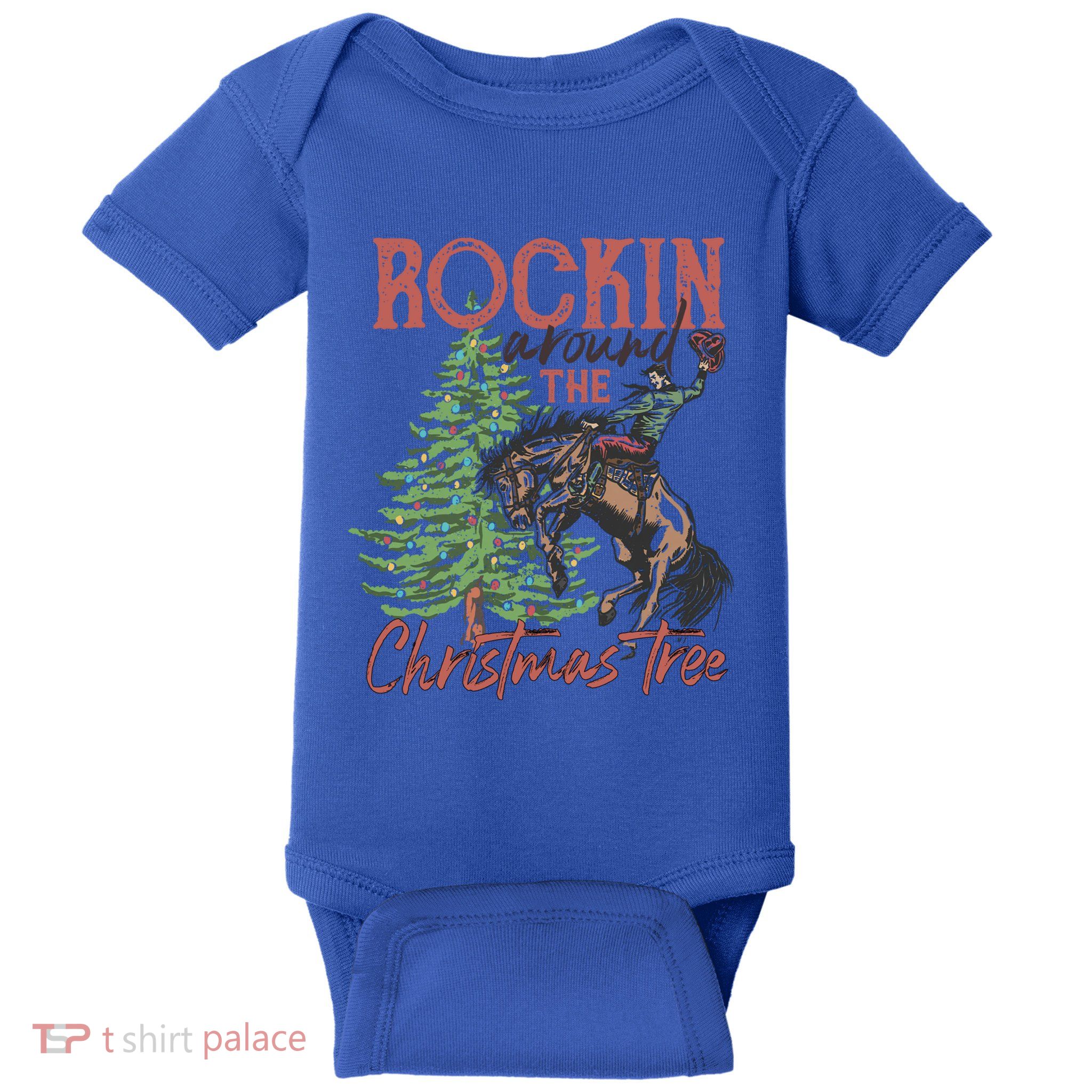 Rockin Around Christmas Tree Cow Xmas Design Gift Baby Bodysuit