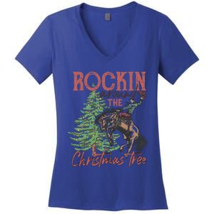 Rockin Around Christmas Tree Cow Xmas Design Gift Women's V-Neck T-Shirt