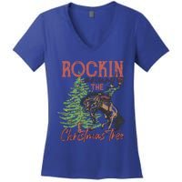 Rockin Around Christmas Tree Cow Xmas Design Gift Women's V-Neck T-Shirt