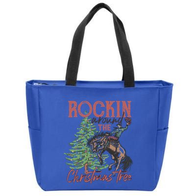 Rockin Around Christmas Tree Cow Xmas Design Gift Zip Tote Bag