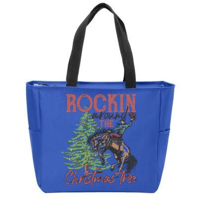 Rockin Around Christmas Tree Cow Xmas Design Gift Zip Tote Bag