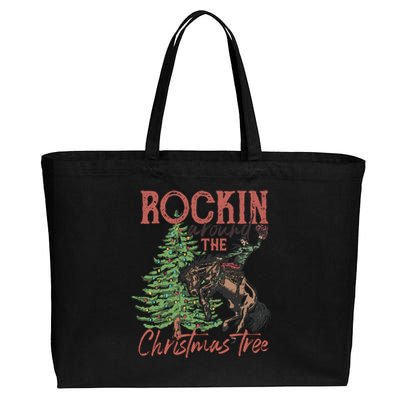 Rockin Around Christmas Tree Cow Xmas Design Gift Cotton Canvas Jumbo Tote