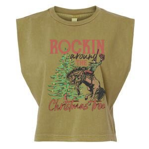 Rockin Around Christmas Tree Cow Xmas Design Gift Garment-Dyed Women's Muscle Tee