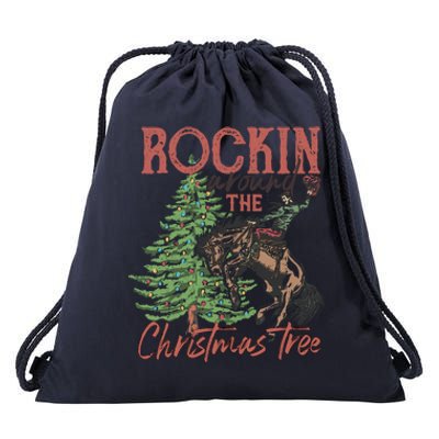 Rockin Around Christmas Tree Cow Xmas Design Gift Drawstring Bag