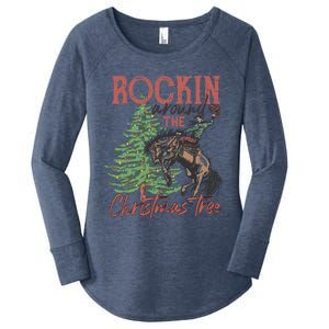 Rockin Around Christmas Tree Cow Xmas Design Gift Women's Perfect Tri Tunic Long Sleeve Shirt