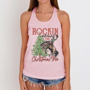 Rockin Around Christmas Tree Cow Xmas Design Gift Women's Knotted Racerback Tank