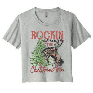 Rockin Around Christmas Tree Cow Xmas Design Gift Women's Crop Top Tee