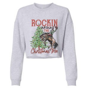 Rockin Around Christmas Tree Cow Xmas Design Gift Cropped Pullover Crew