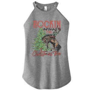 Rockin Around Christmas Tree Cow Xmas Design Gift Women's Perfect Tri Rocker Tank