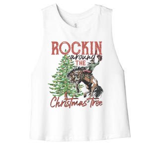 Rockin Around Christmas Tree Cow Xmas Design Gift Women's Racerback Cropped Tank