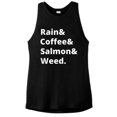 Rain And Coffee And Salmon And Weed Seattle Gift Ladies PosiCharge Tri-Blend Wicking Tank