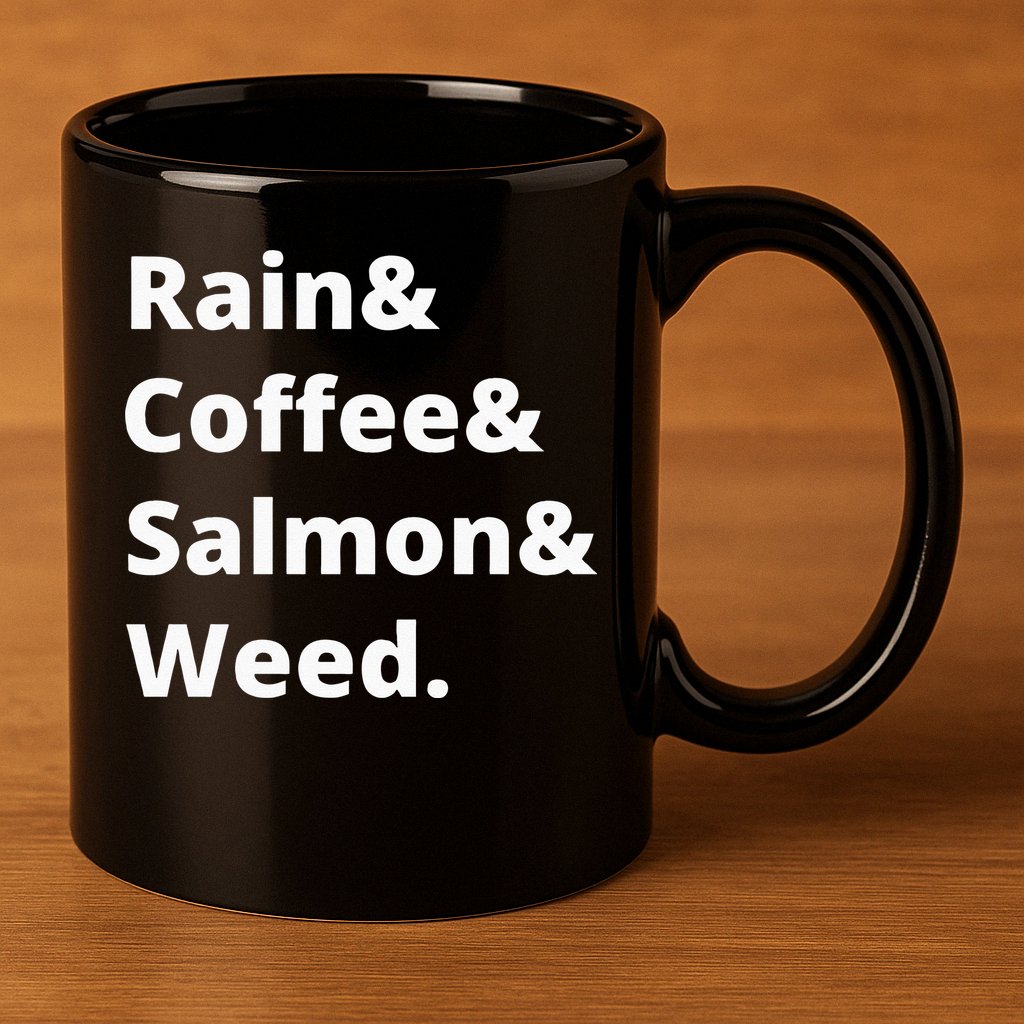 Rain And Coffee And Salmon And Weed Seattle Gift 11oz C Handle Ceramic Mug