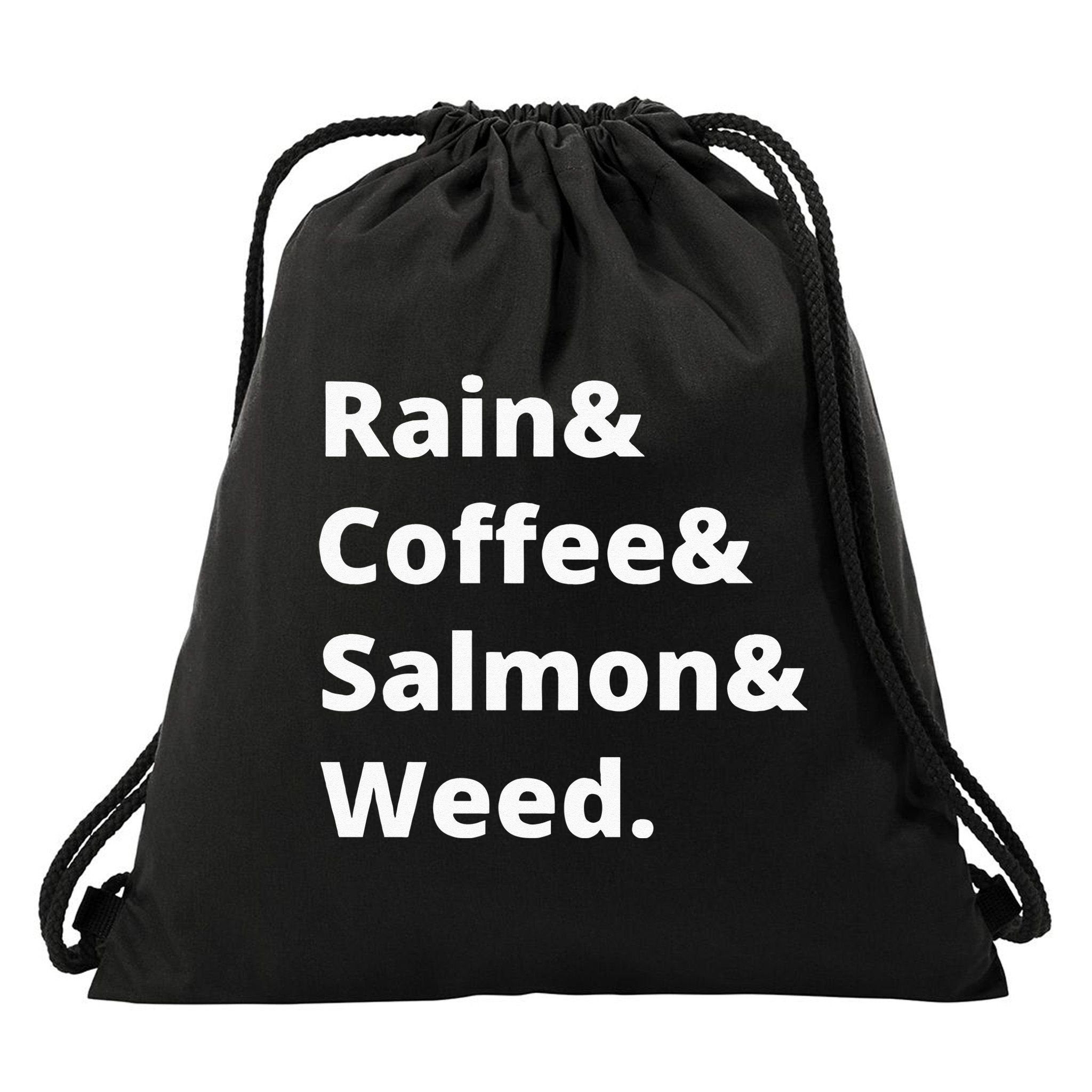 Rain And Coffee And Salmon And Weed Seattle Gift Drawstring Bag