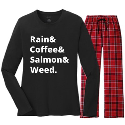 Rain And Coffee And Salmon And Weed Seattle Gift Women's Long Sleeve Flannel Pajama Set 