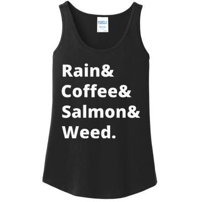 Rain And Coffee And Salmon And Weed Seattle Gift Ladies Essential Tank