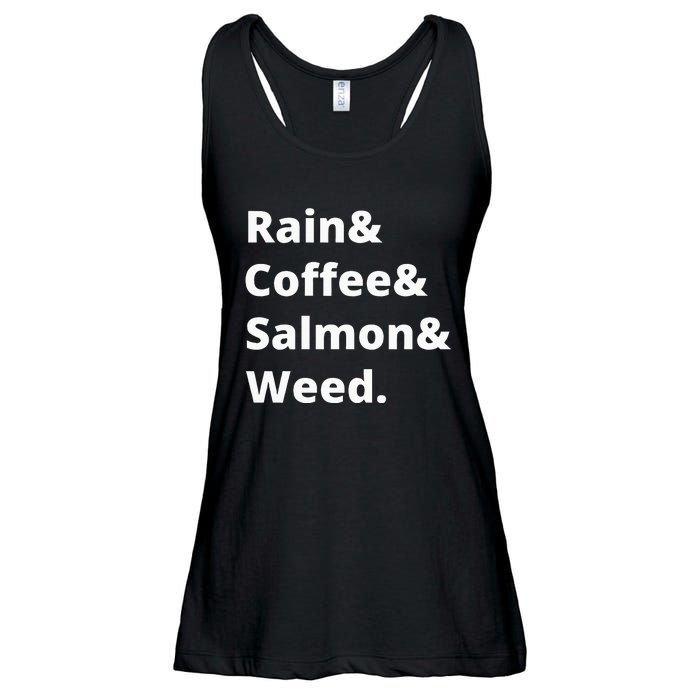 Rain And Coffee And Salmon And Weed Seattle Gift Ladies Essential Flowy Tank