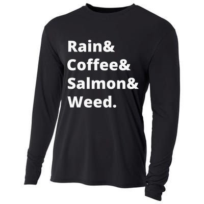 Rain And Coffee And Salmon And Weed Seattle Gift Cooling Performance Long Sleeve Crew