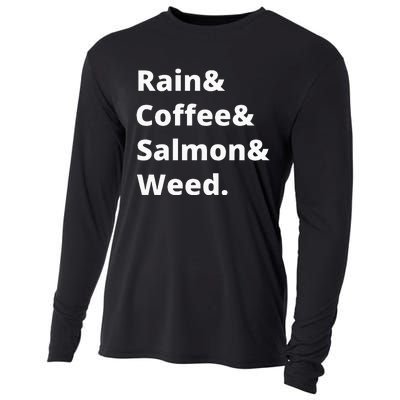 Rain And Coffee And Salmon And Weed Seattle Gift Cooling Performance Long Sleeve Crew