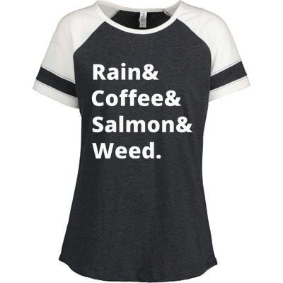 Rain And Coffee And Salmon And Weed Seattle Gift Enza Ladies Jersey Colorblock Tee