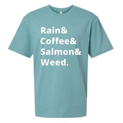 Rain And Coffee And Salmon And Weed Seattle Gift Sueded Cloud Jersey T-Shirt