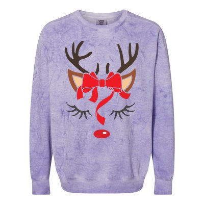 Reindeer Antlers Christmas Outfit Women Girls Xmas Colorblast Crewneck Sweatshirt