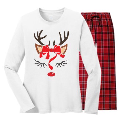 Reindeer Antlers Christmas Outfit Women Girls Xmas Women's Long Sleeve Flannel Pajama Set 