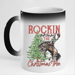 Rockin' Around Christmas Tree Cowboy Xmas Design 11oz Black Color Changing Mug