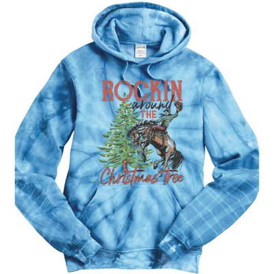 Rockin' Around Christmas Tree Cowboy Xmas Design Tie Dye Hoodie