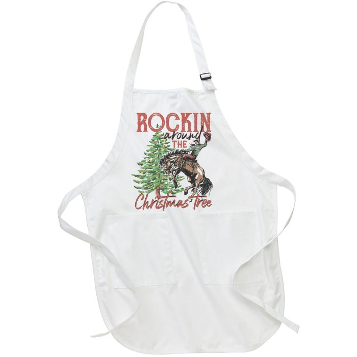 Rockin' Around Christmas Tree Cowboy Xmas Design Full-Length Apron With Pockets