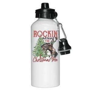 Rockin' Around Christmas Tree Cowboy Xmas Design Aluminum Water Bottle