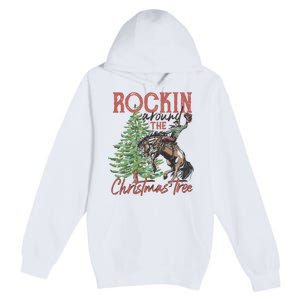 Rockin' Around Christmas Tree Cowboy Xmas Design Premium Pullover Hoodie