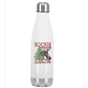 Rockin' Around Christmas Tree Cowboy Xmas Design Stainless Steel Insulated Water Bottle