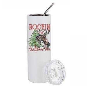 Rockin' Around Christmas Tree Cowboy Xmas Design Stainless Steel Tumbler