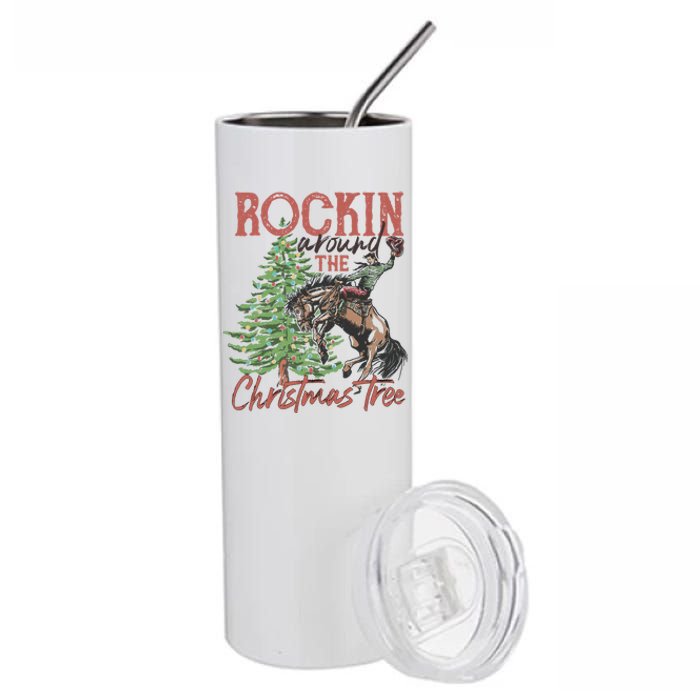 Rockin' Around Christmas Tree Cowboy Xmas Design Stainless Steel Tumbler