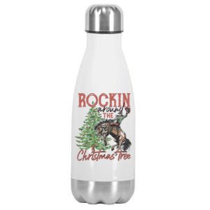 Rockin' Around Christmas Tree Cowboy Xmas Design Stainless Steel Insulated Water Bottle