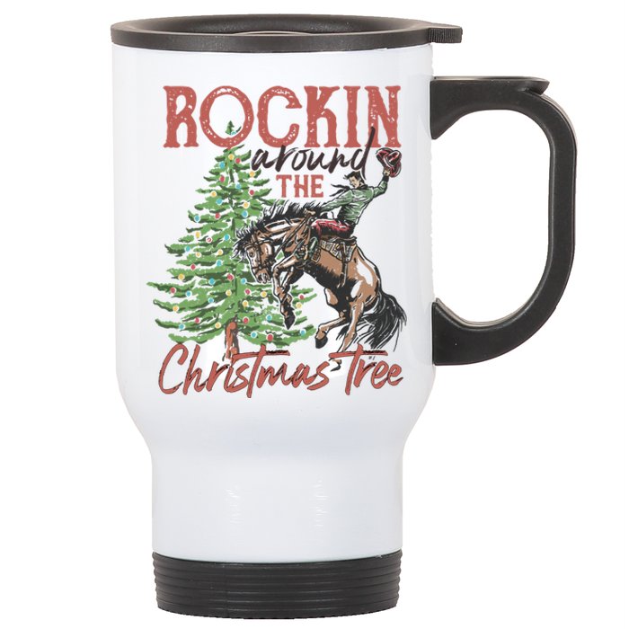 Rockin' Around Christmas Tree Cowboy Xmas Design Stainless Steel Travel Mug