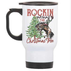 Rockin' Around Christmas Tree Cowboy Xmas Design Stainless Steel Travel Mug