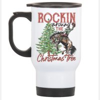 Rockin' Around Christmas Tree Cowboy Xmas Design Stainless Steel Travel Mug