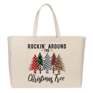 Rockin Around Christmas Tree Cowboy Xmas Design Cotton Canvas Jumbo Tote