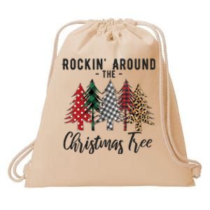 Rockin Around Christmas Tree Cowboy Xmas Design Drawstring Bag