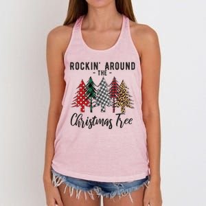 Rockin Around Christmas Tree Cowboy Xmas Design Women's Knotted Racerback Tank