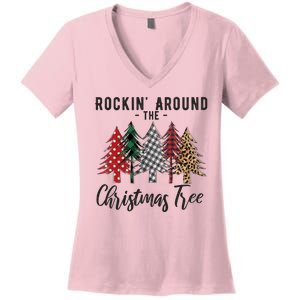 Rockin Around Christmas Tree Cowboy Xmas Design Women's V-Neck T-Shirt