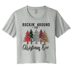 Rockin Around Christmas Tree Cowboy Xmas Design Women's Crop Top Tee