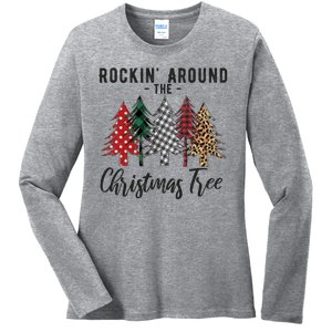 Rockin Around Christmas Tree Cowboy Xmas Design Ladies Long Sleeve Shirt