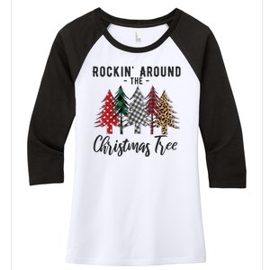 Rockin Around Christmas Tree Cowboy Xmas Design Women's Tri-Blend 3/4-Sleeve Raglan Shirt