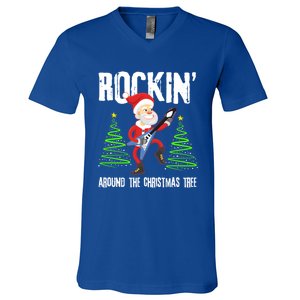 Rockin Around Christmas Tree Gift Funny Santa Rocker Cool Gift V-Neck T-Shirt