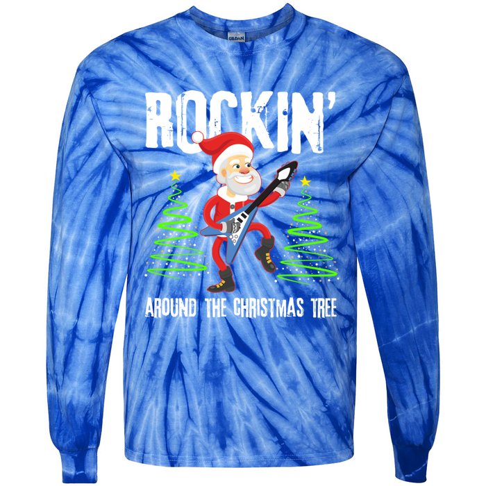 Rockin Around Christmas Tree Gift Funny Santa Rocker Cool Gift Tie-Dye Long Sleeve Shirt