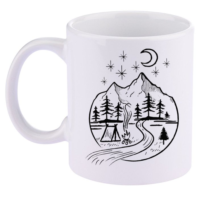 Retro Adventure Circle Camp For Kids Summer Camp Tent 11oz C Handle Ceramic Mug